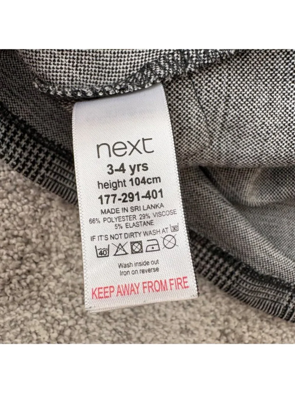 Next Dress Girls 3/4 Years Charcoal Plaid Print